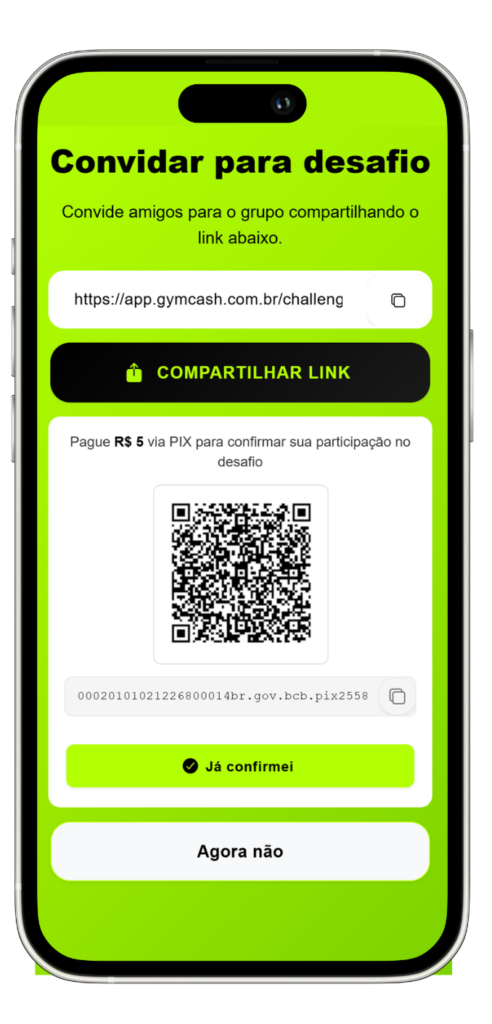 Convite de participantes no app GymCash