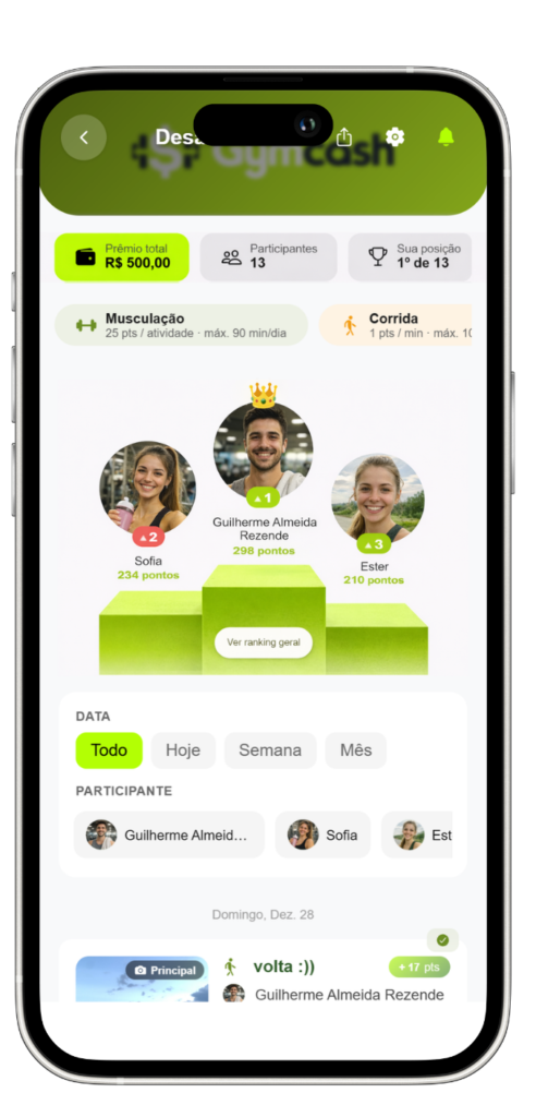 Prêmio do desafio no app GymCash